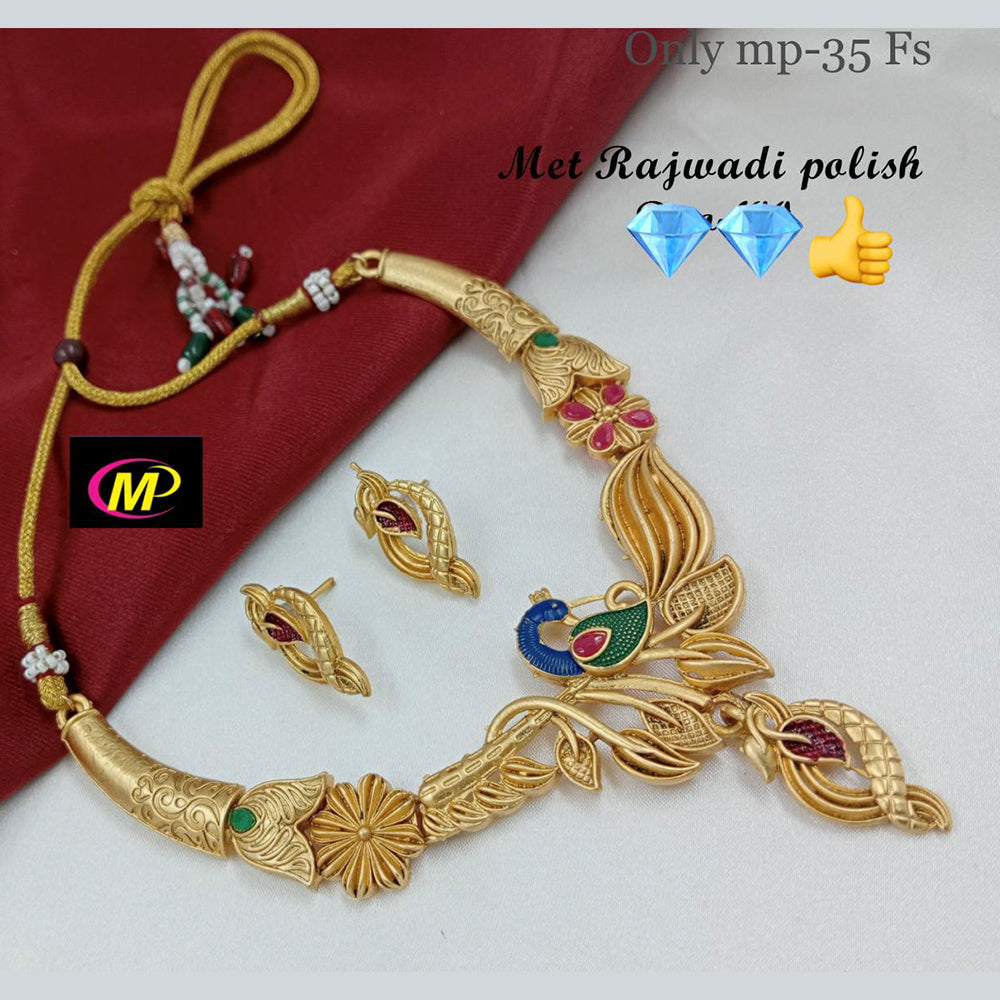 FS Collection Gold Plated Pota Stone Choker Necklace Set