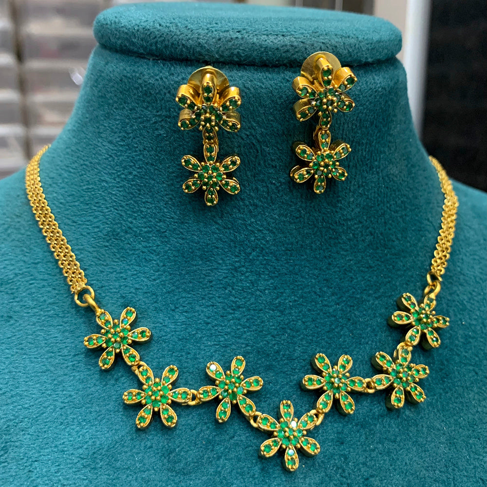 FS Collection Gold Platd Pota Stone Choker Necklace Set