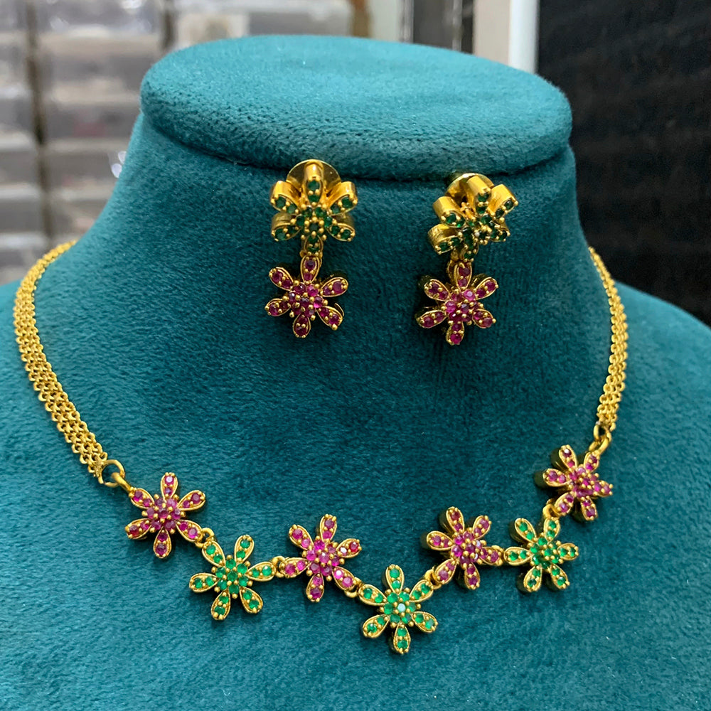 FS Collection Gold Platd Pota Stone Choker Necklace Set