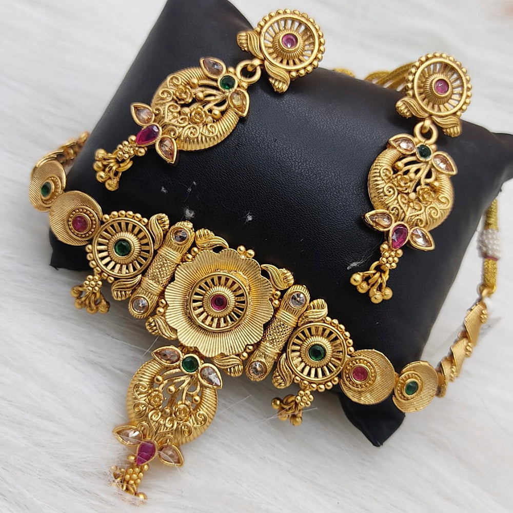 FS Collection Gold Plated Pota Stone Choker Necklace Set