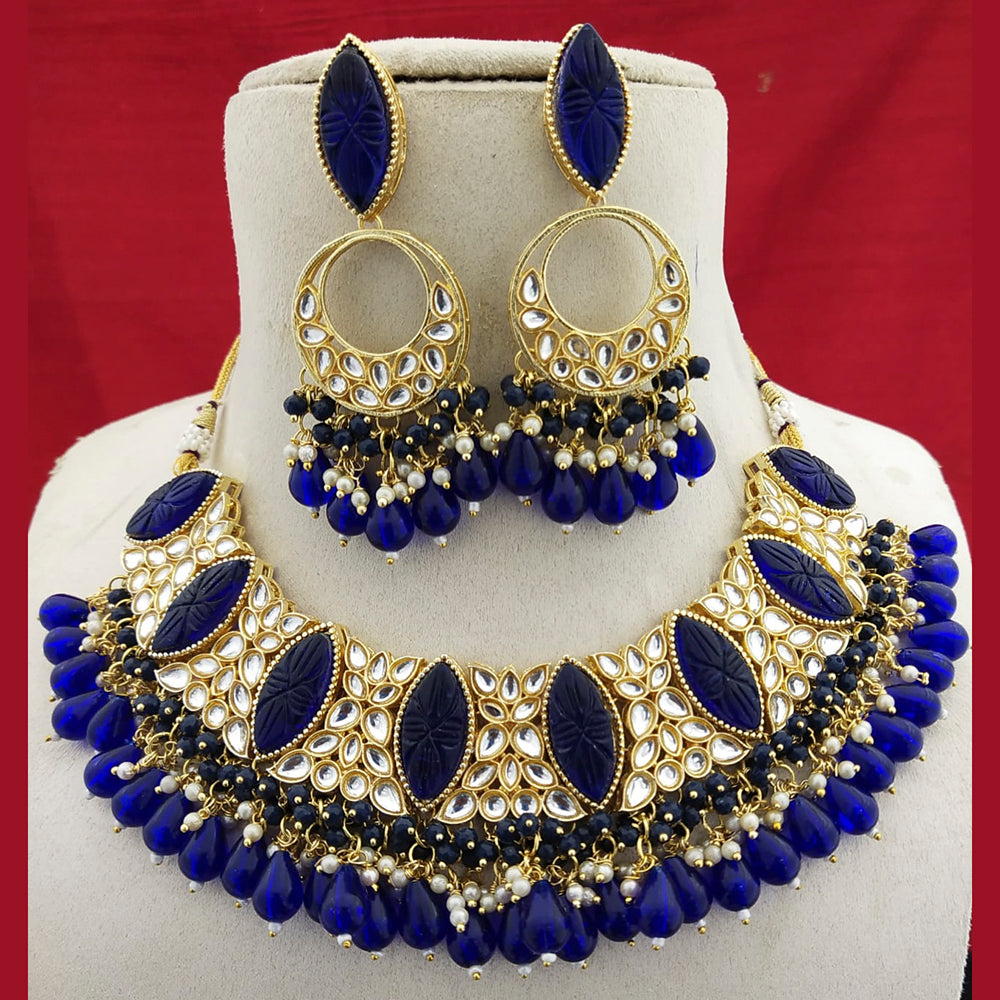 FS Collection Gold Plated Kundan Stone & Beads Choker Necklace Set