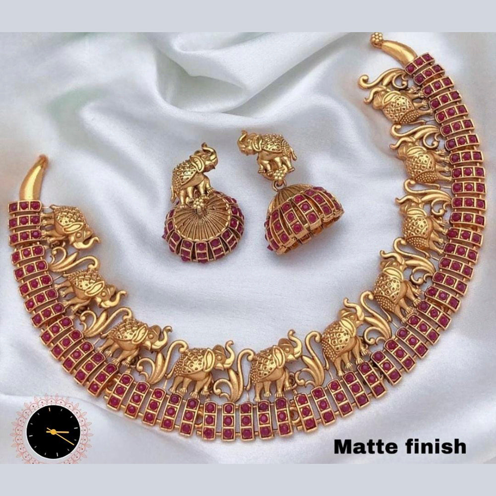 FS Collection Gold Plated Pota Stone Choker Necklace Set