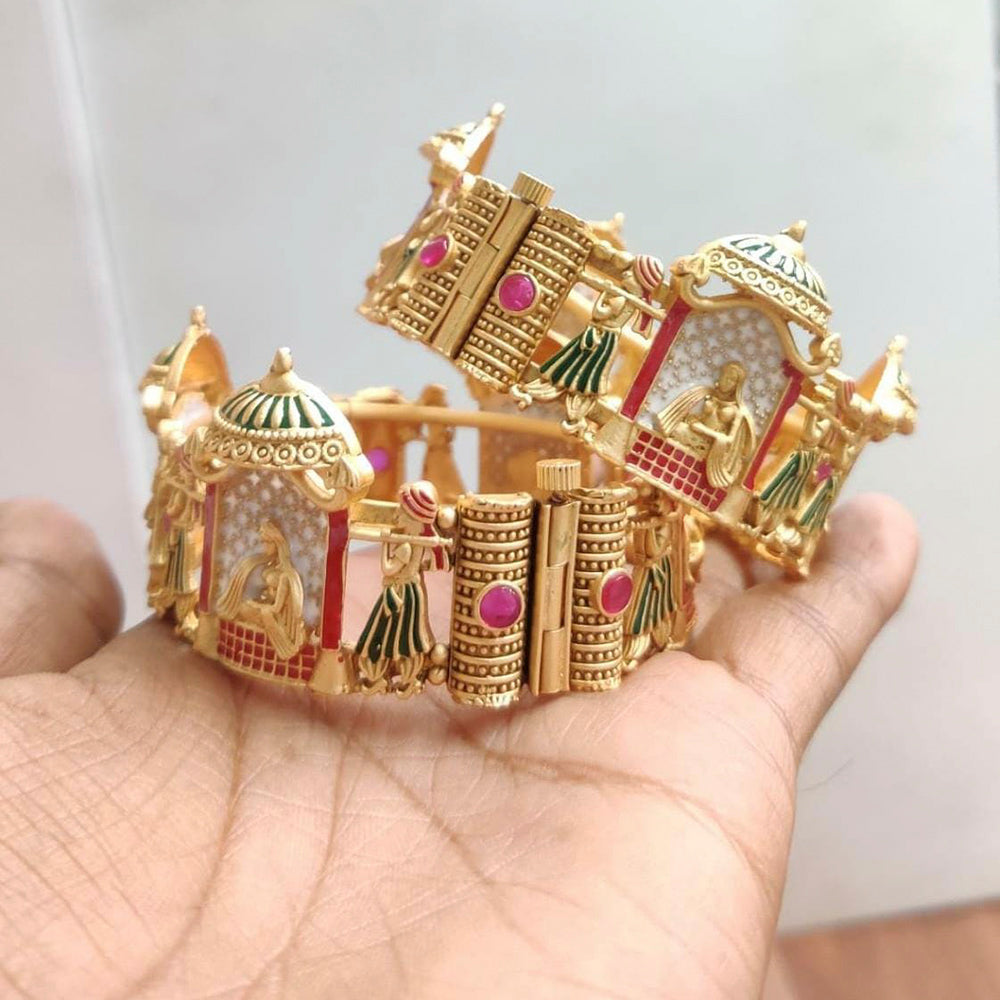 FS Collection Gold Plated Pota Stone Openable Bangles