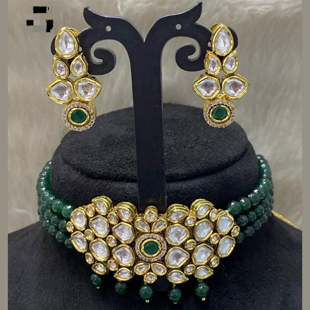 FS Collection Gold Plated Kundan Stone & Beads Choker Necklace Set