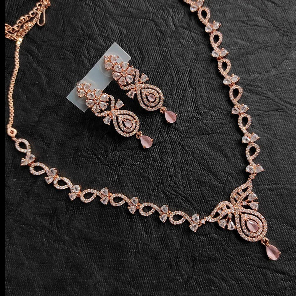 FS Colletion Rose Gold Plated AD Stone Necklace Set