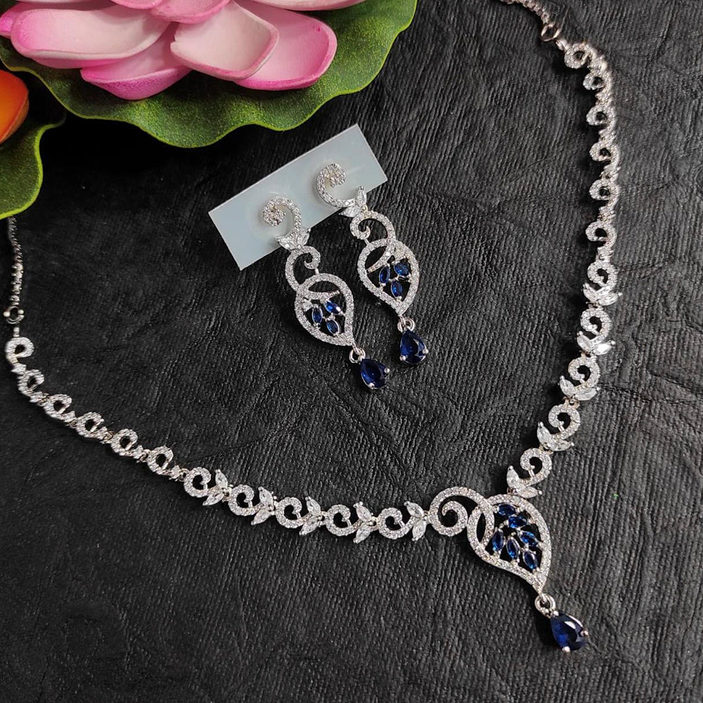 FS Collection Silver Plated AD Stone Necklace Set