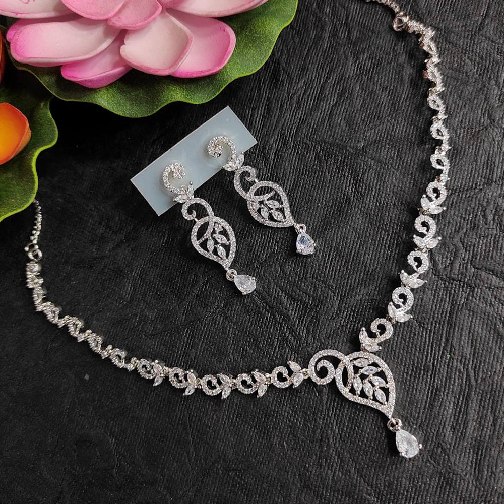FS Collection Silver Plated AD Stone Necklace Set