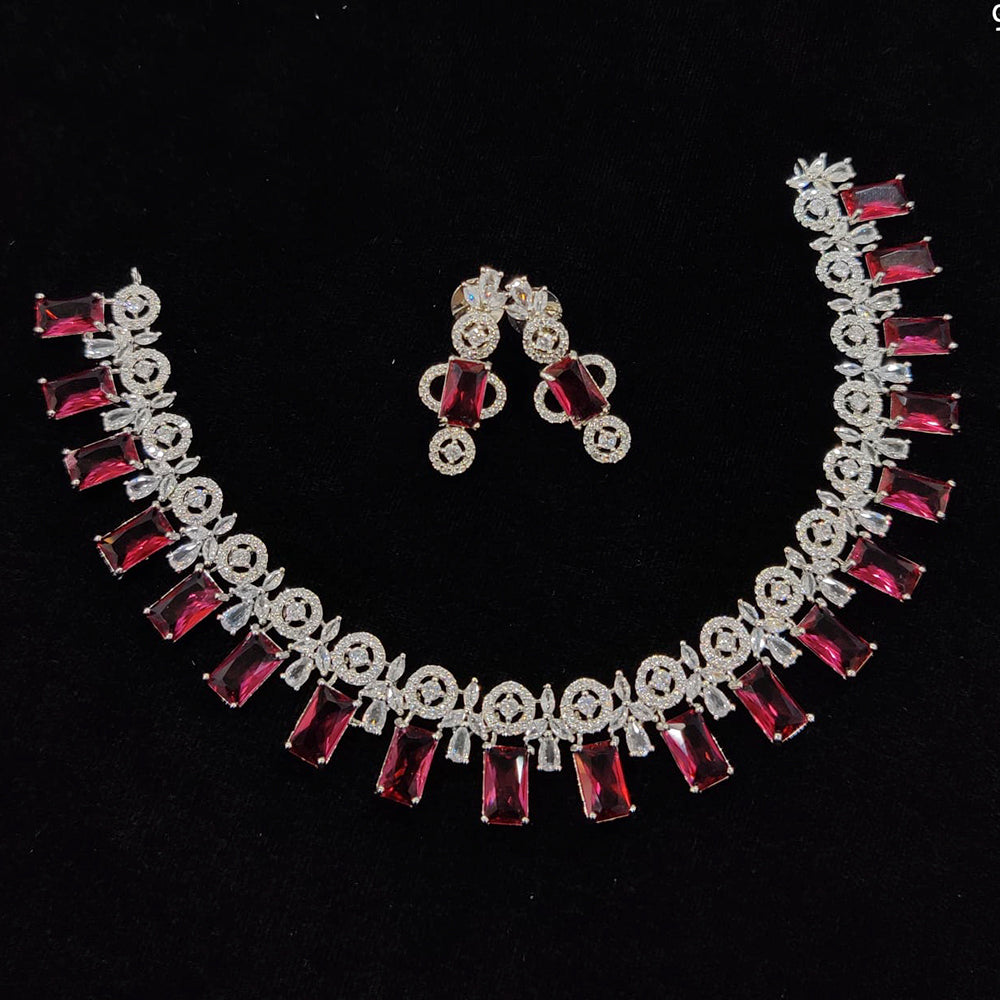 FS Collection Silver Plated AD Stone Necklace Set