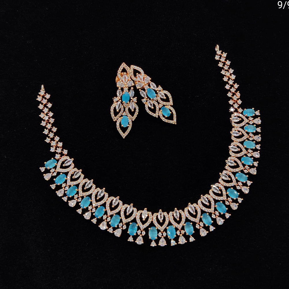 FS Collection Rose Gold Plated AD Stone Necklace Set