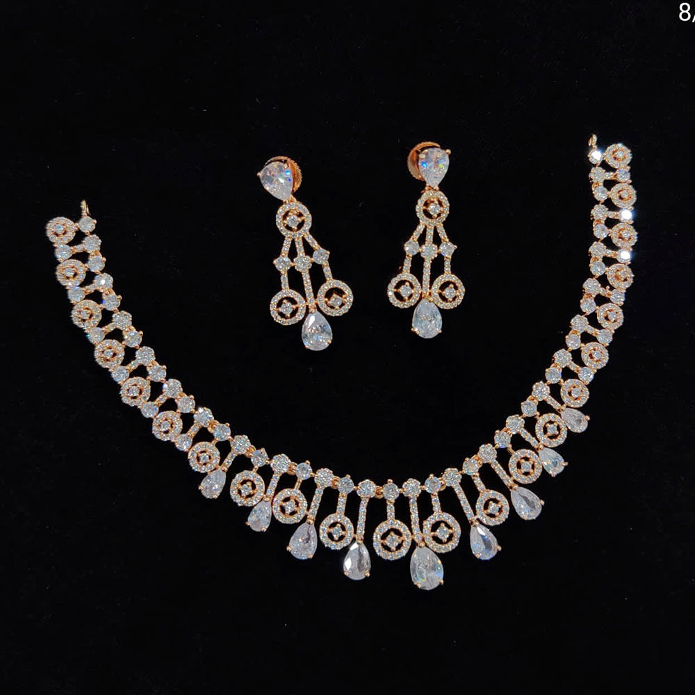 FS Colletion Rose Gold Plated AD Stone Necklace Set