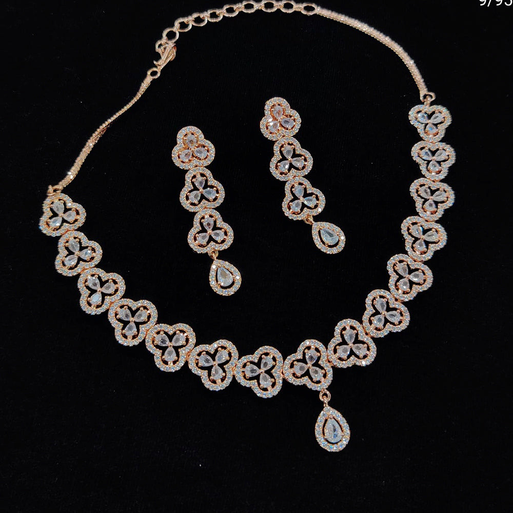 FS Colletion Rose Gold Plated AD Stone Necklace Set