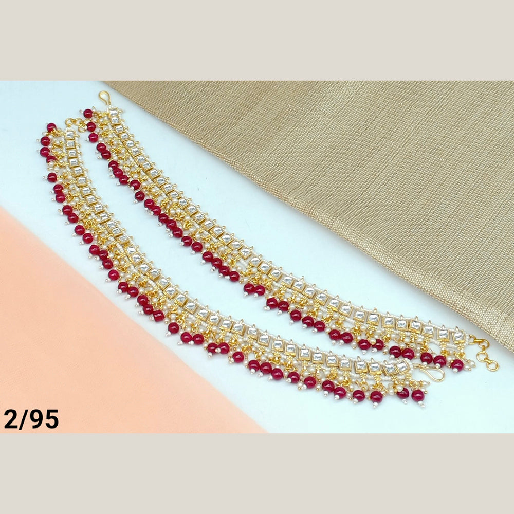 FS Collection Gold Plated Kundan Stone & Beads Payal