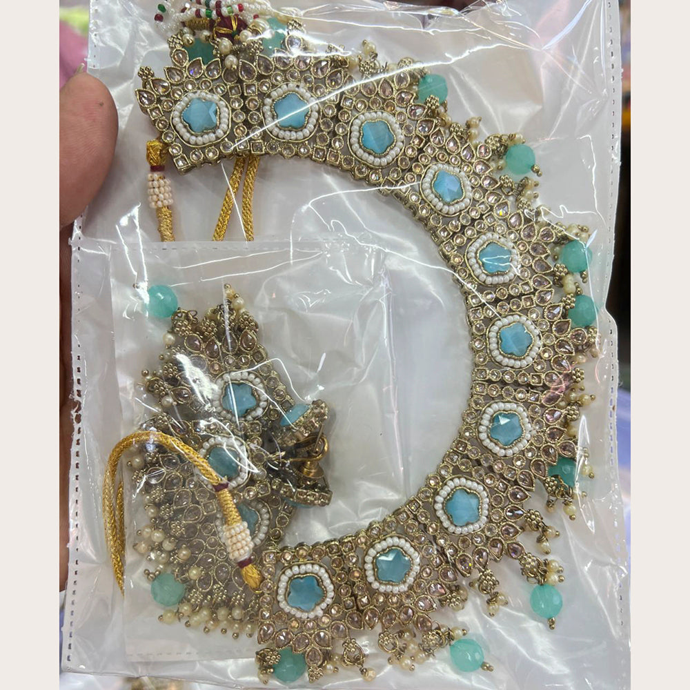 FS Collection Gold Plated Crystal Stone Choker Necklace Set With Mangtikka