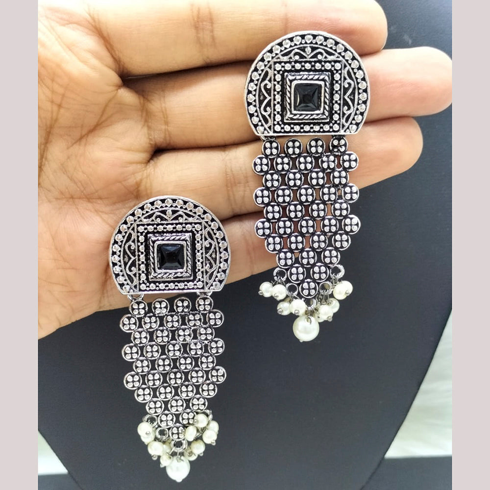 FS Collection Silver Plated Pota Stone Dangler Earrings