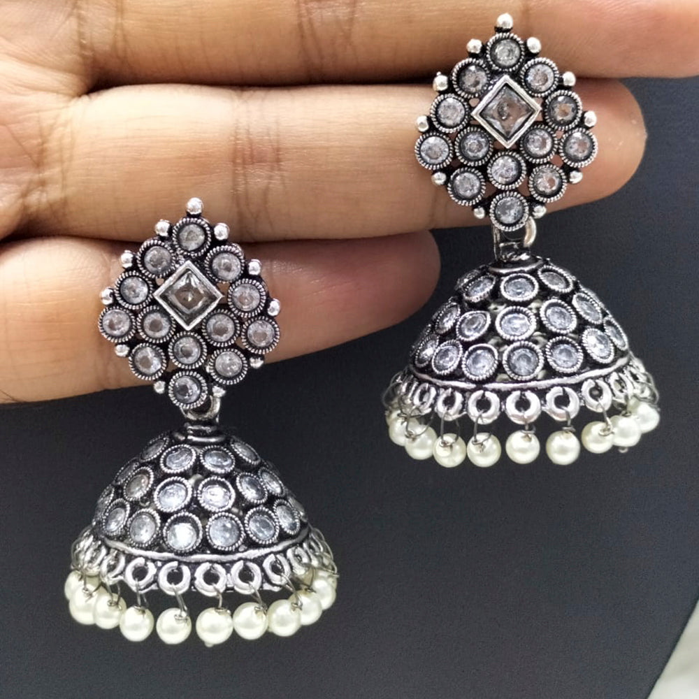 FS Collection Silver Plated Jhumki Beads Earrings