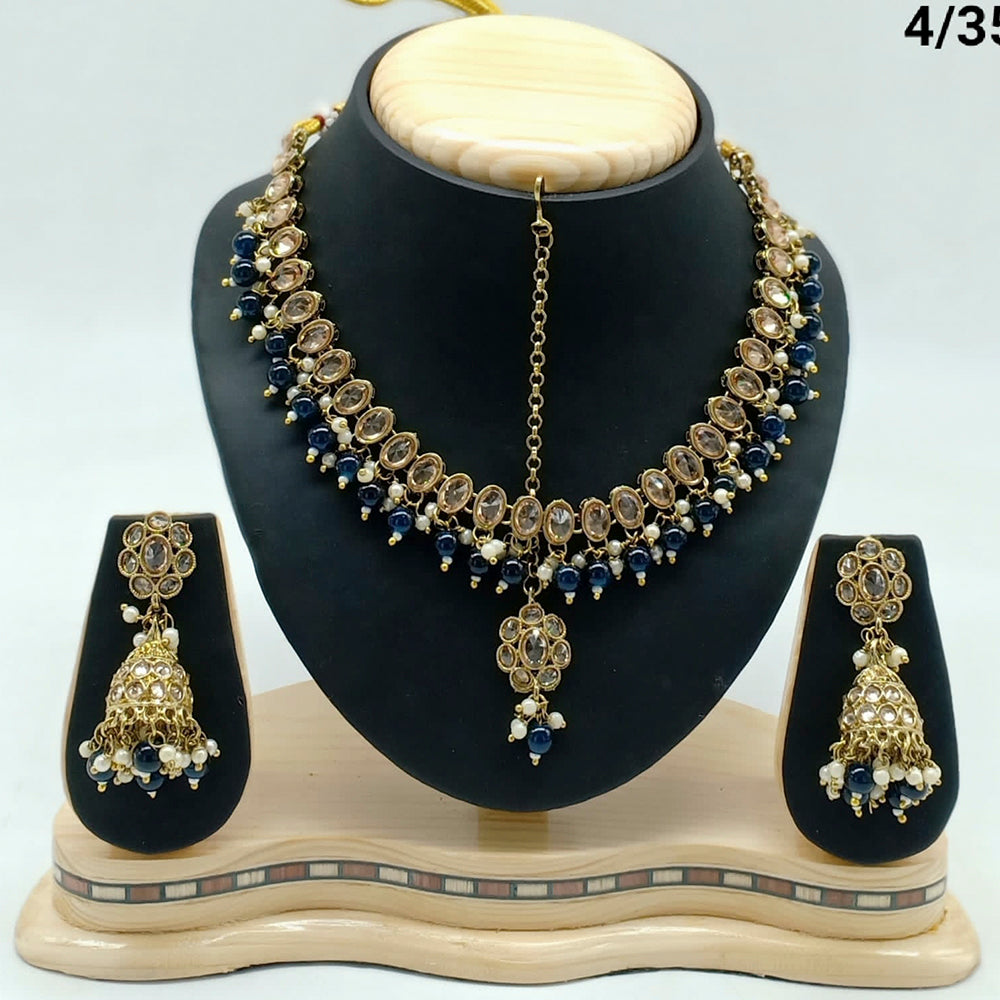 FS Collection Gold Plated Crystal Stone & Beads Necklace Set
