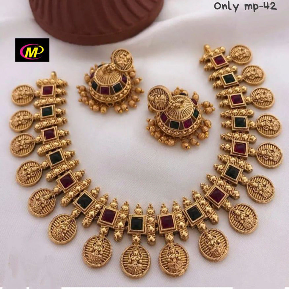 FS Collection Gold Plated Pota Stone Choker Necklace Set