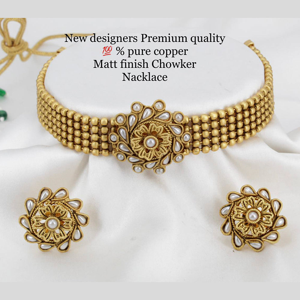 FS Collection Gold Plated Kundan Stone Choker Necklace Set