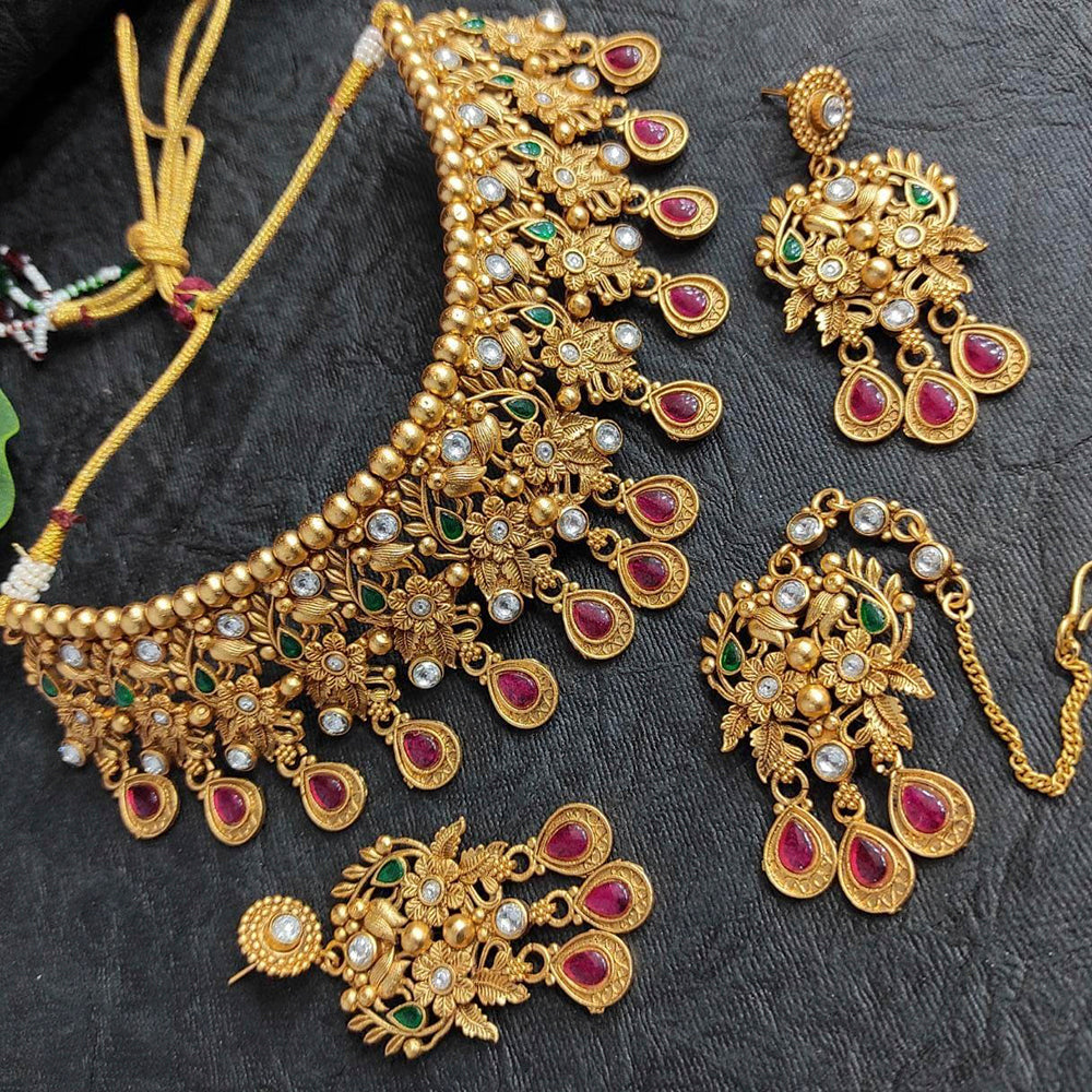 FS Collection Gold Plated Kundan Stone Choker Necklace Set