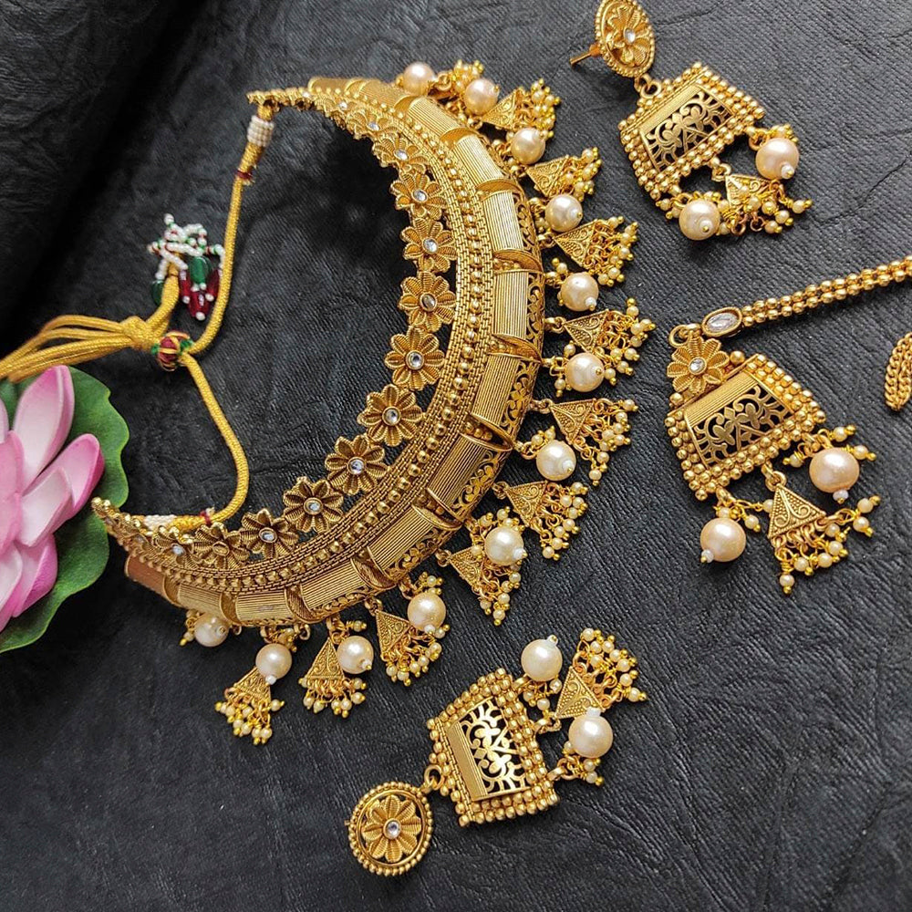 FS Collection Gold Plated & Beads Choker Necklace Set