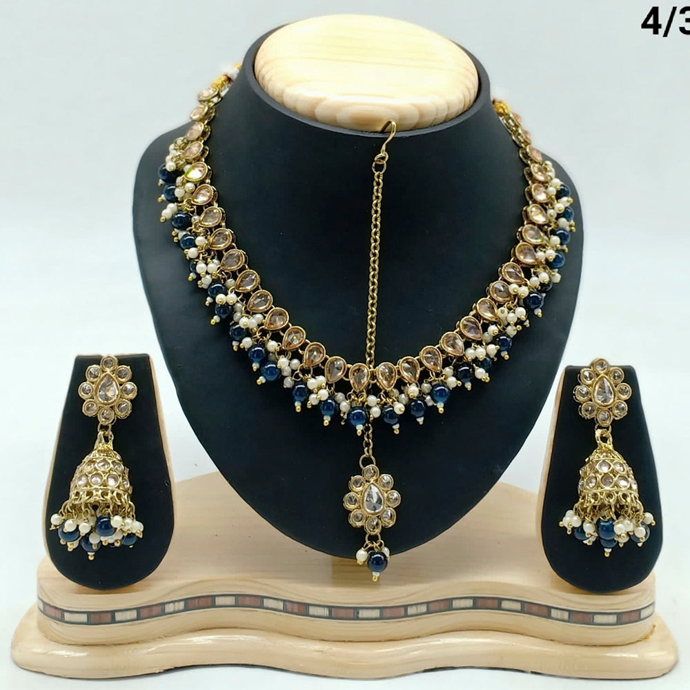 FS Collection Gold Plated Crystal Stone & Beads Necklace Set