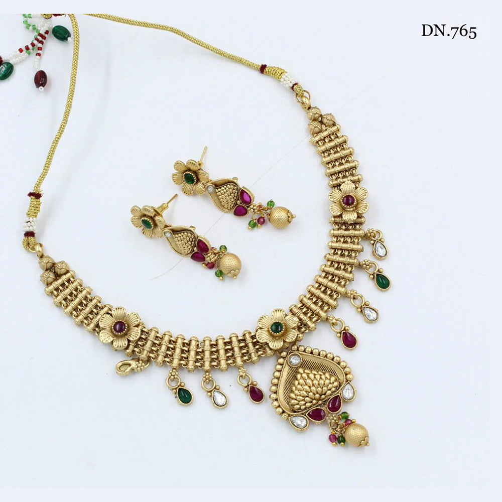 FS Collection Gold Plated Pota Stone Necklace Set