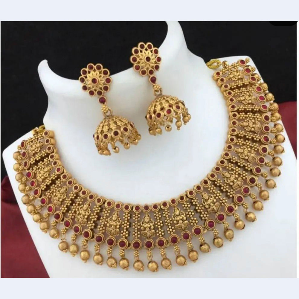 FS Collection Gold Plated Pota Stone Choker Necklace Set