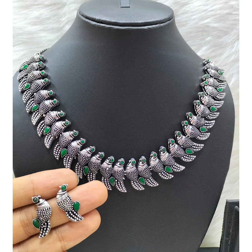 FS Collection Silver Plated Pota Stone Pigeon Design Choker Necklace Set