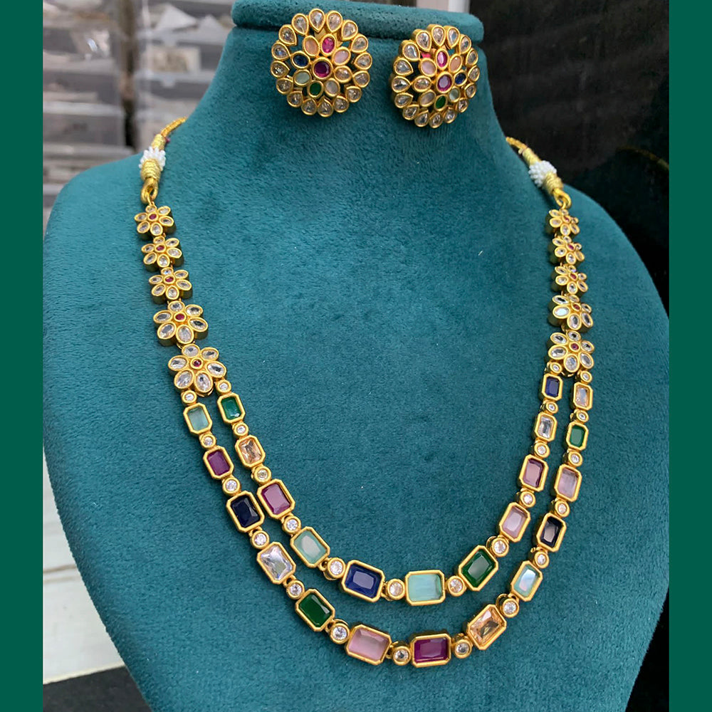 FS Collection Gold Plated Pota Stone Necklace Set