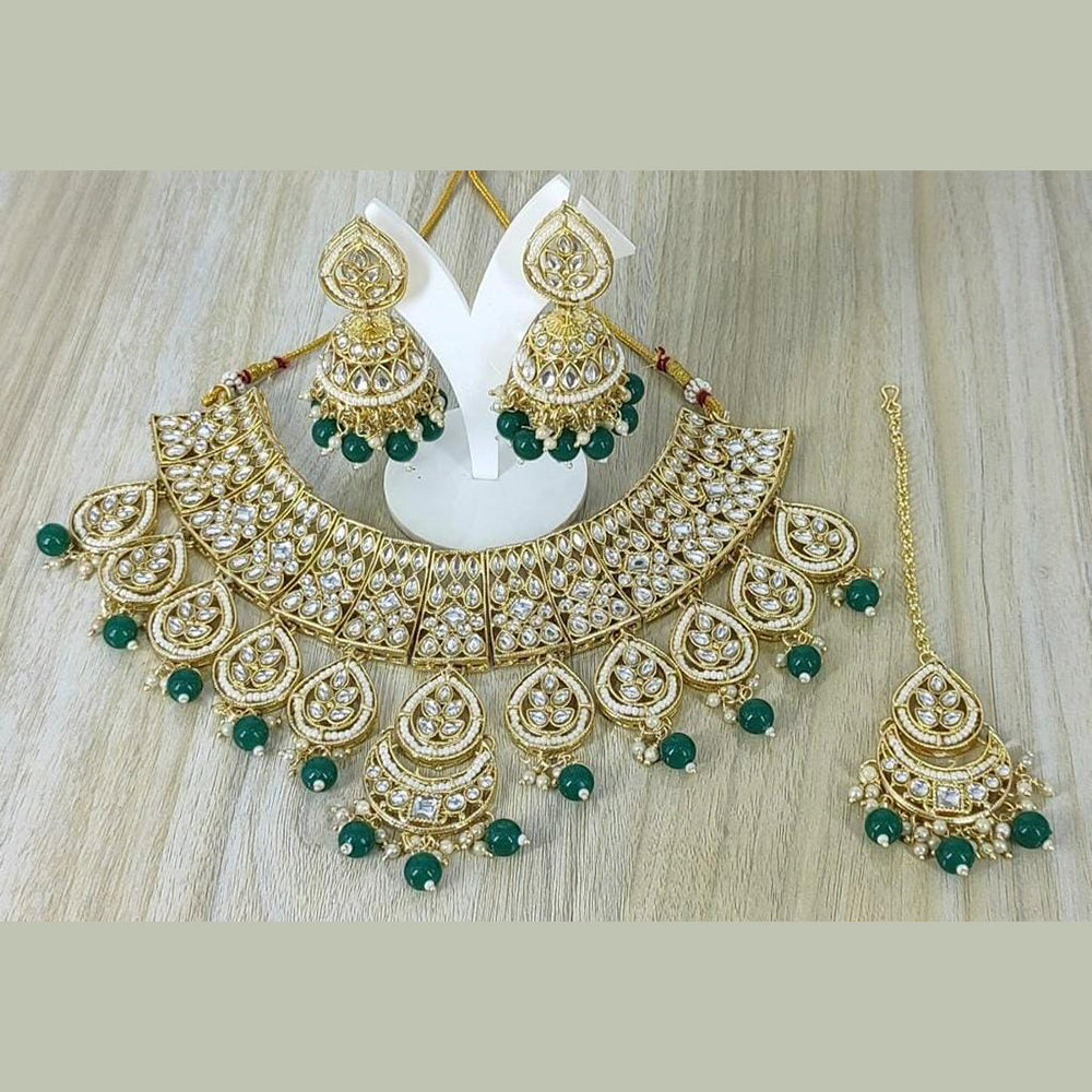 FS Collection Gold Plated Kundan Stone & Beads Choker Necklace Set