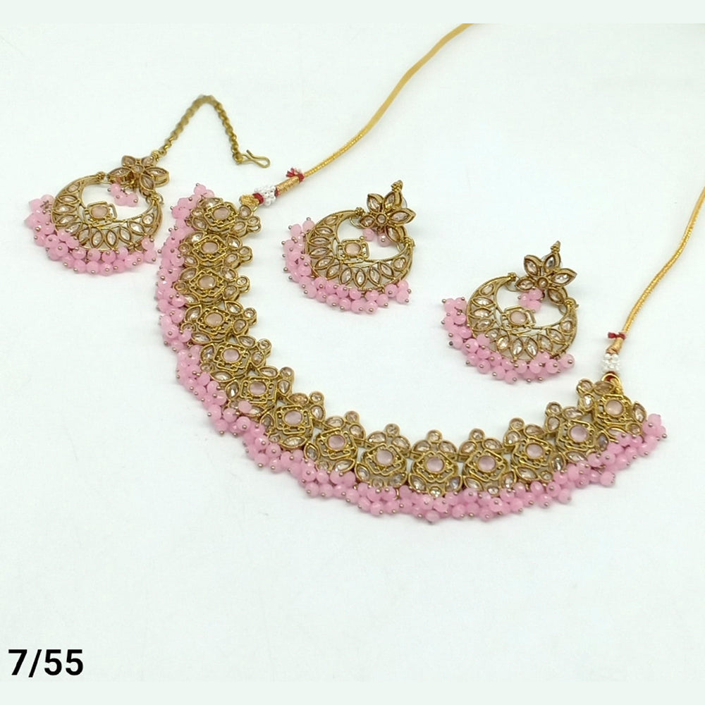 FS Collection Gold Plated Kundan Stone Choker Necklace Set