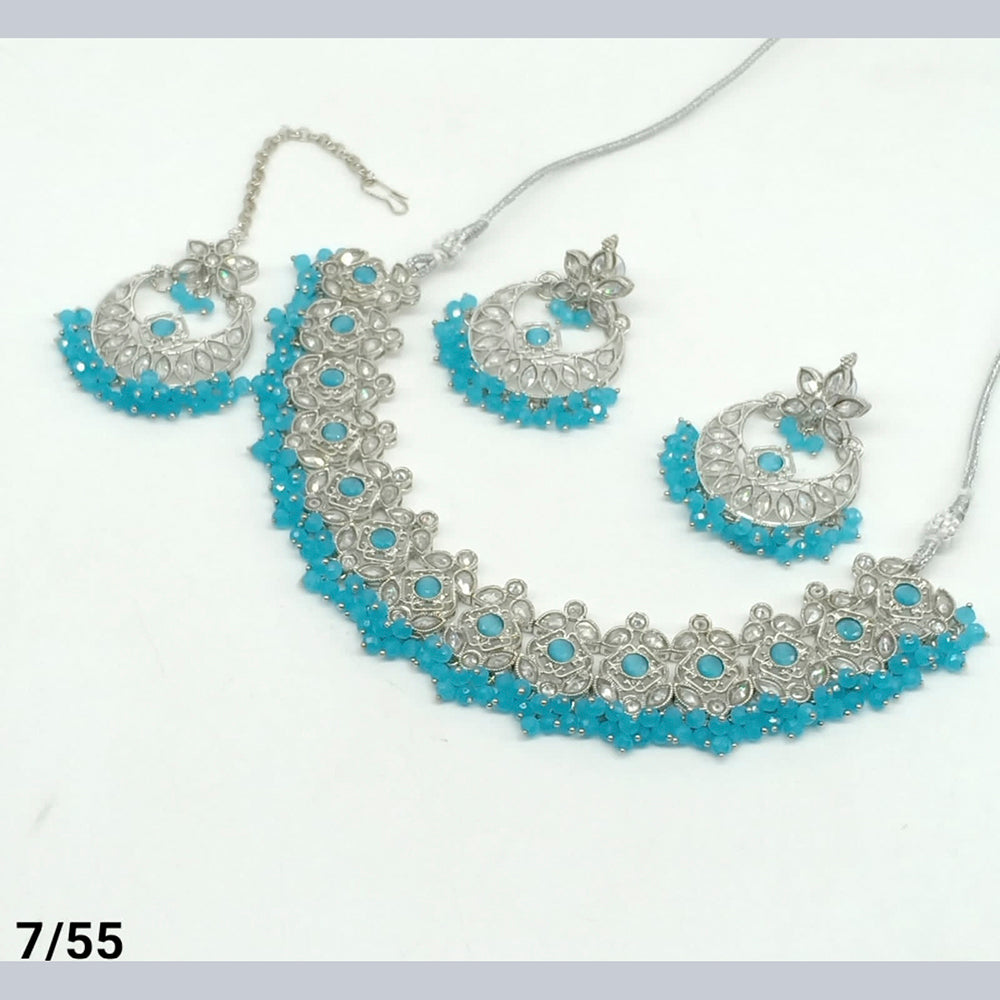FS Collection Silver Plated Kundan Stone Choker Necklace Set