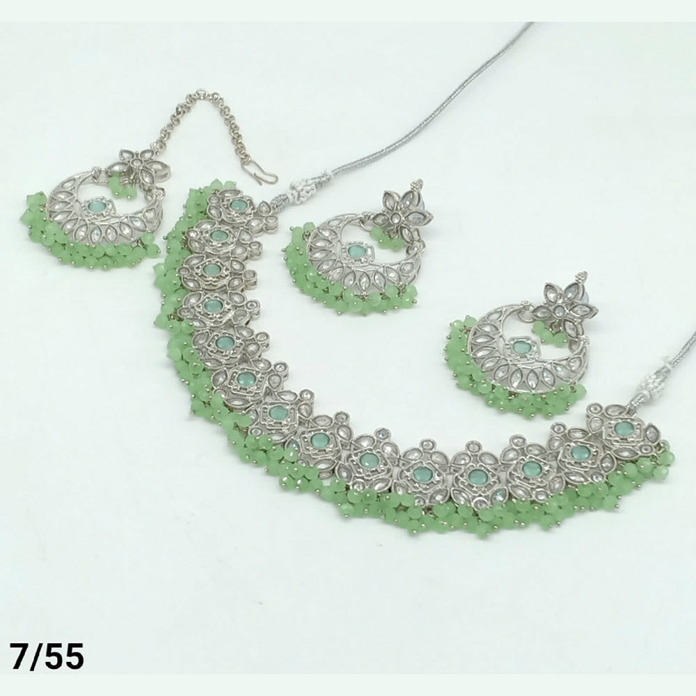 FS Collection Silver Plated Kundan Stone Choker Necklace Set