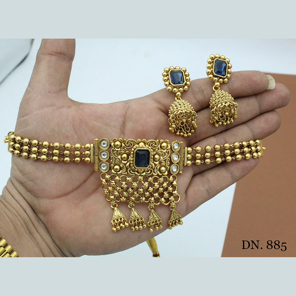 FS Collection Gold Plated Pota Stone Choker Necklace Set