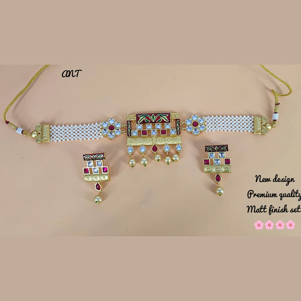 FS Collection Gold Plated Meenakari & Kundan Stone Choker Necklace Set