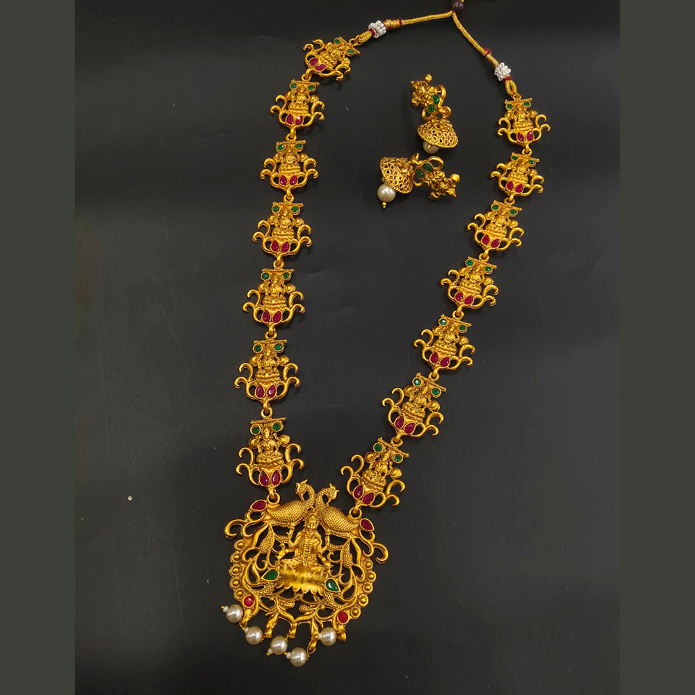 FS Collection Gold Plated Pota Stone Long Necklace Set
