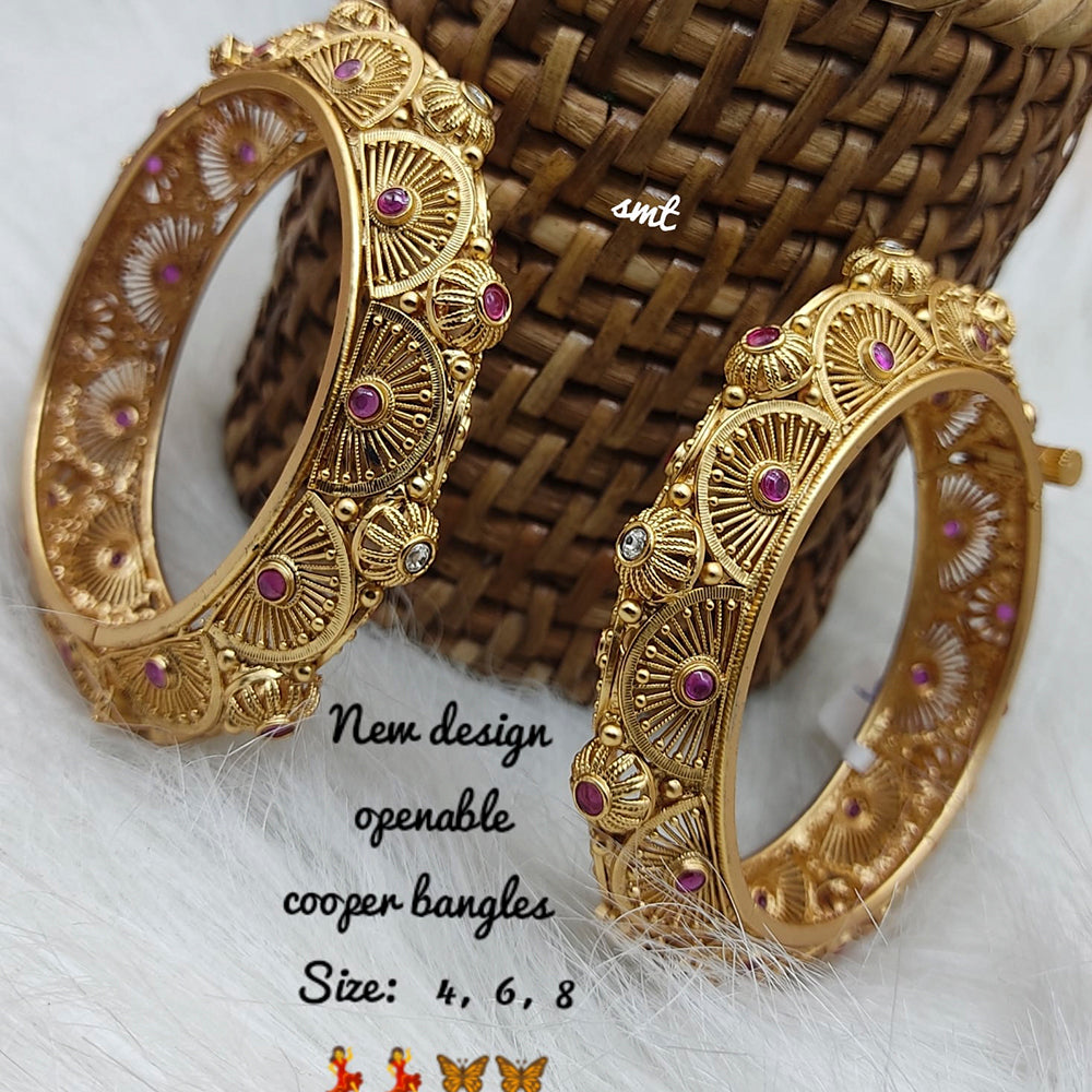 FS Collection Copper Gold Plated Pota Stone Openable Bangles