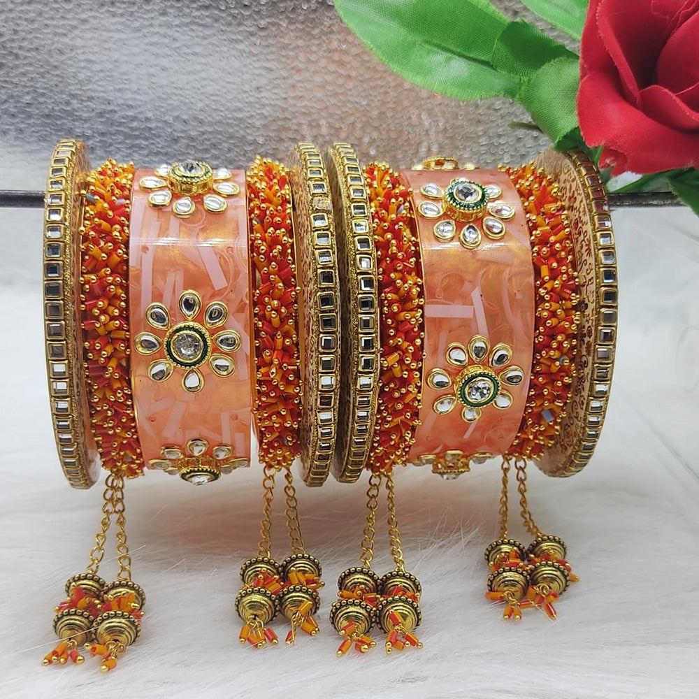 FS Collection Gold Plated Kundan Stone Acrylic Bangles