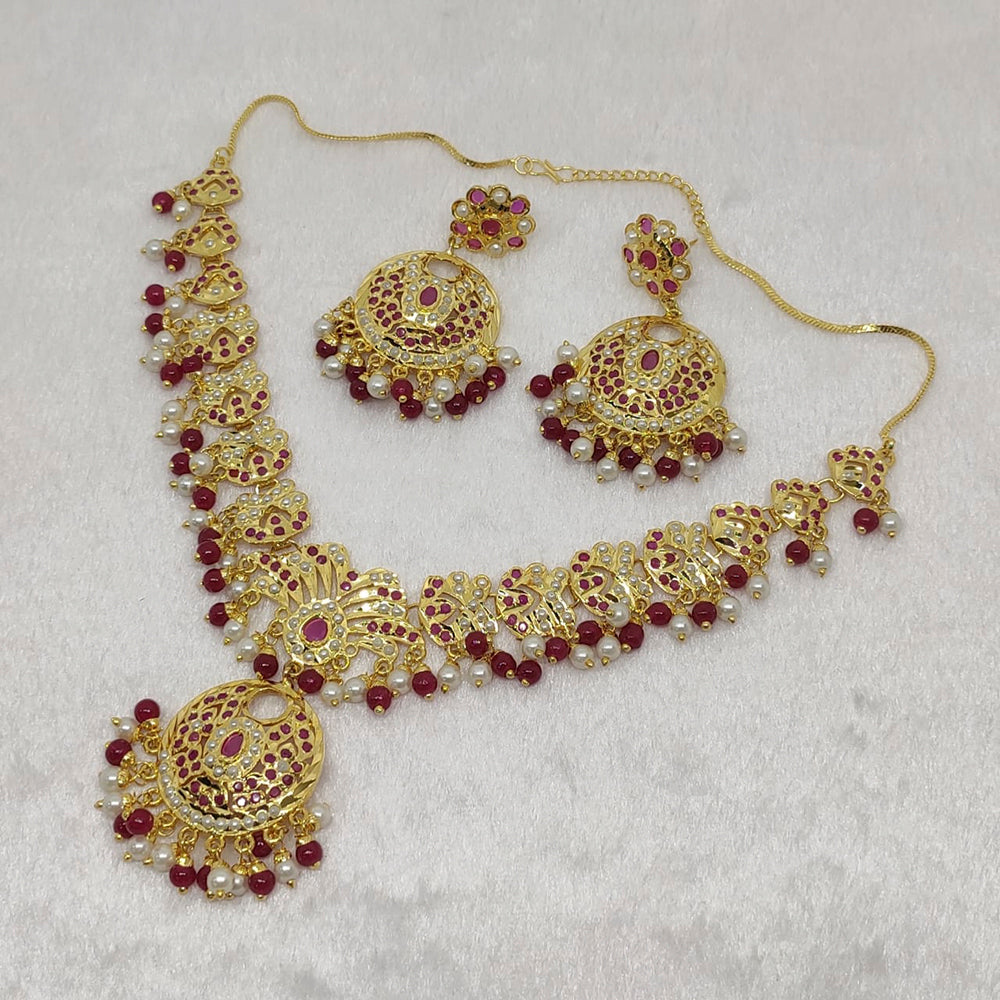 FS Collection Gold Plated Ad Stone Necklace Set