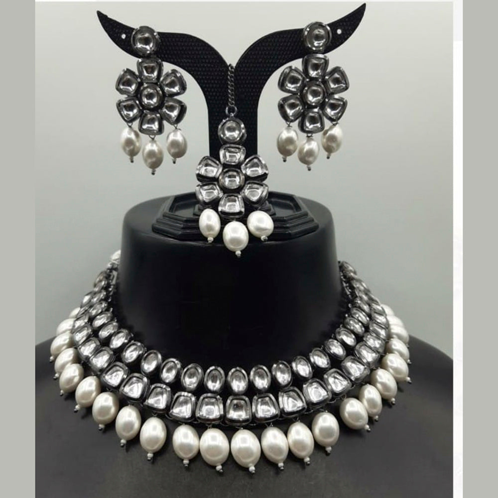 FS Collection Black Plated Kundan Stone Choker Necklace Set