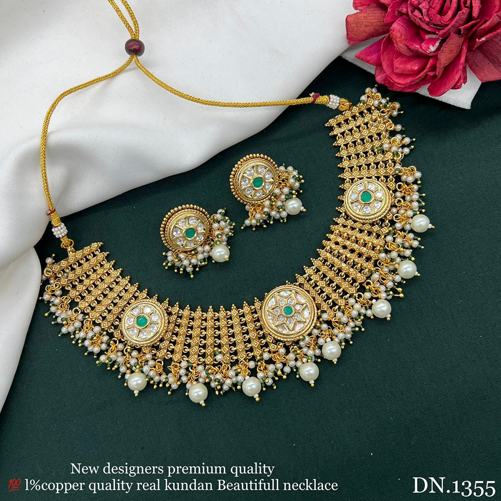 FS Collection Gold Plated Pota Stone Necklace Set
