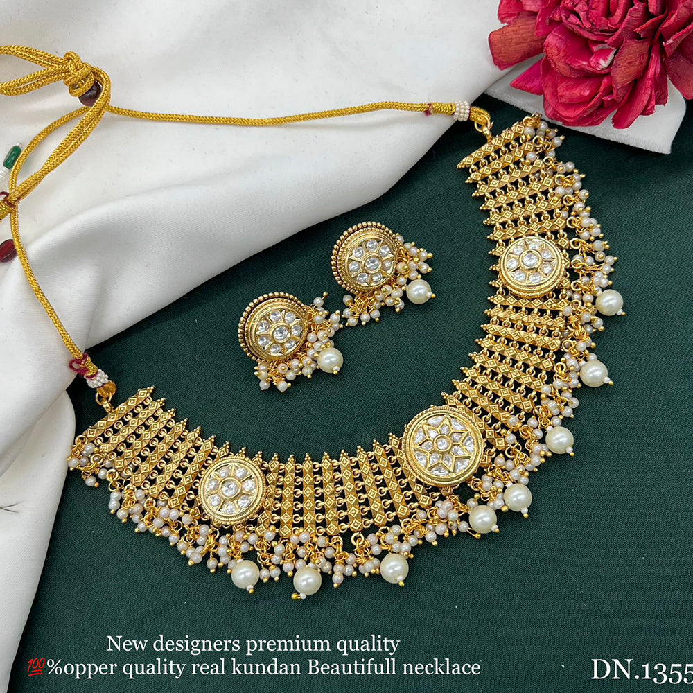 FS Collection Gold Plated Pota Stone Necklace Set