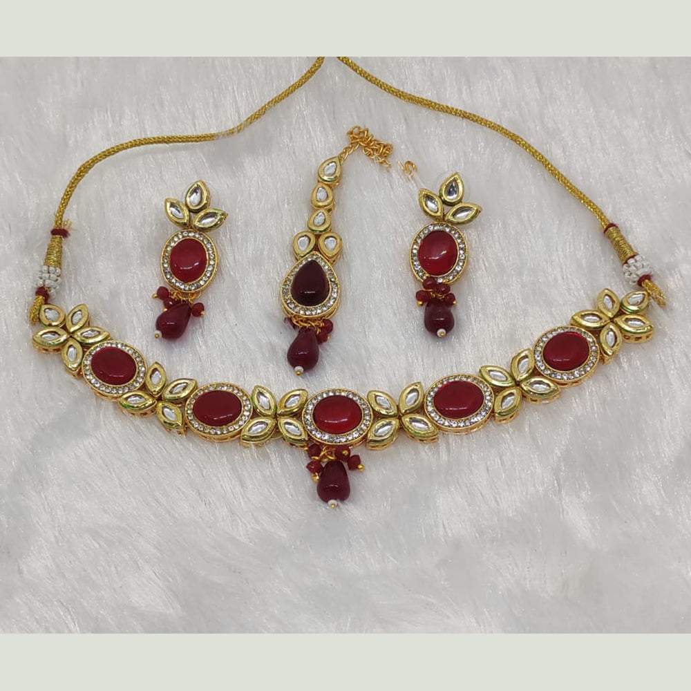 FS Collection Gold Plated Kundan Stone Choker Necklace Set