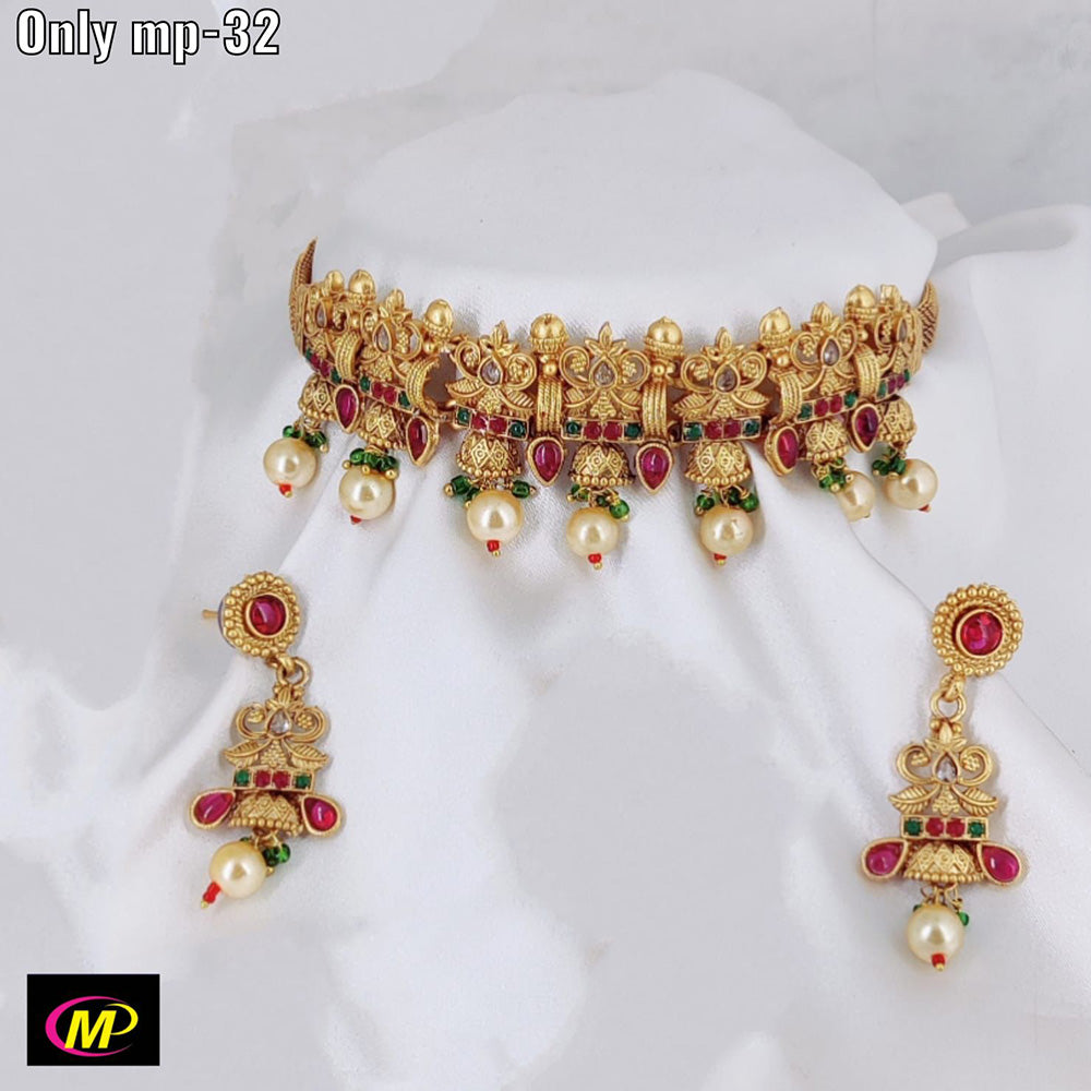 FS Collection Gold Plated Pota Stone Necklace Set