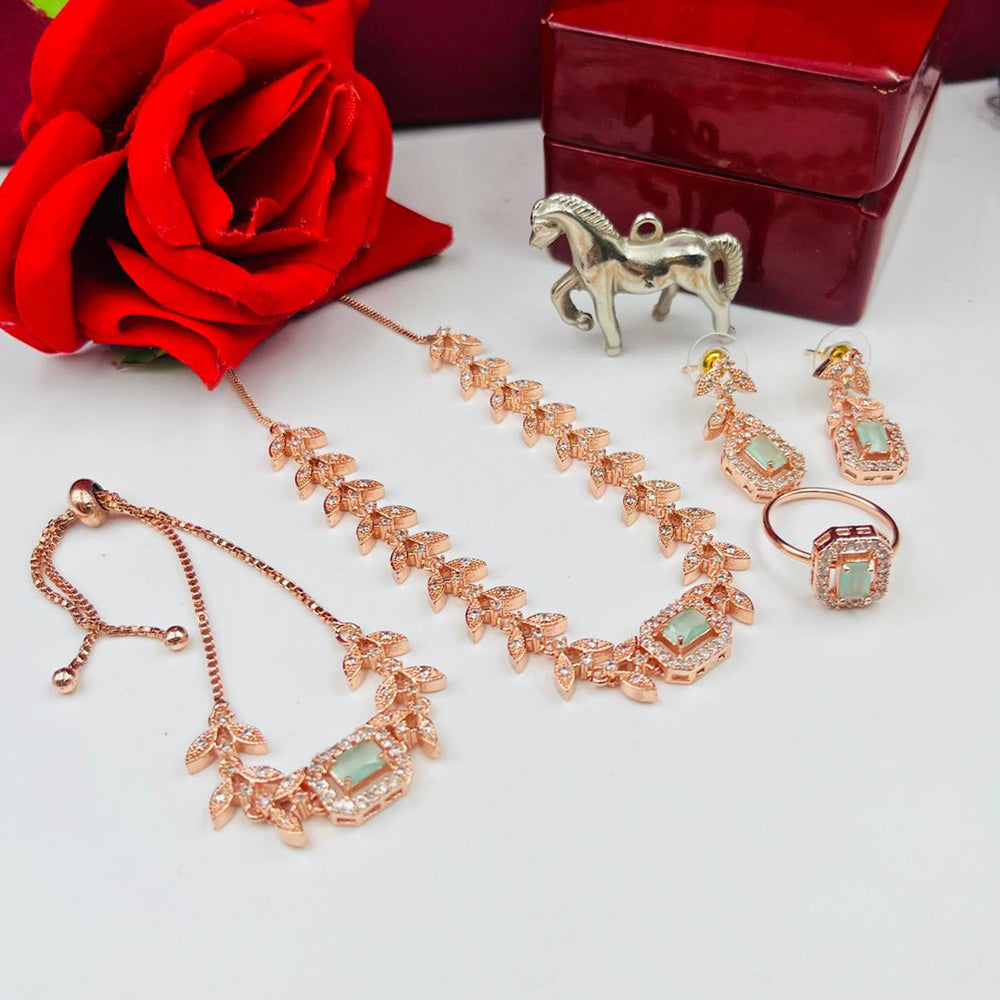 FS Collection Rose Gold Plated AD Stone Jewellery Combo