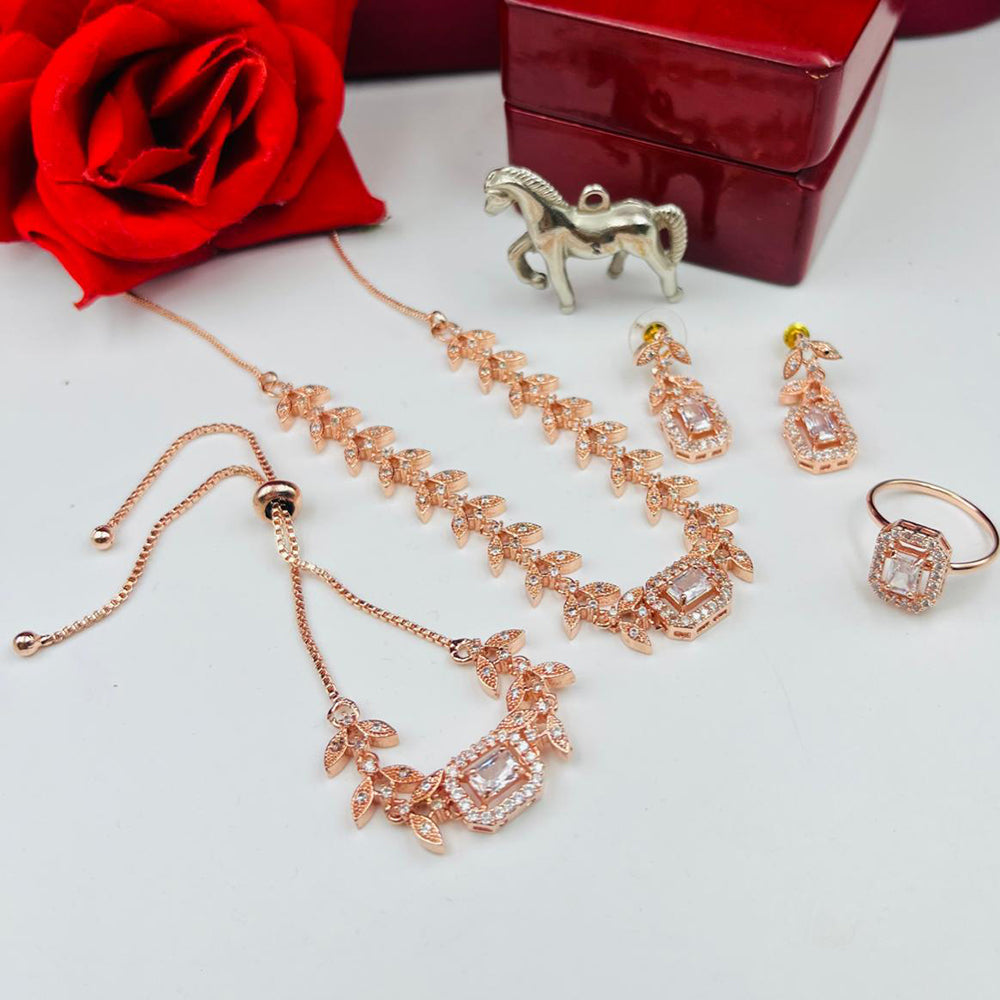 FS Collection Rose Gold Plated AD Stone Jewellery Combo