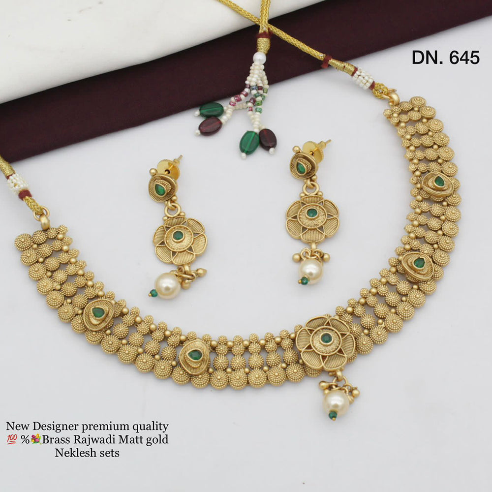 FS Collection Gold Plated Pota Stone Necklace Set