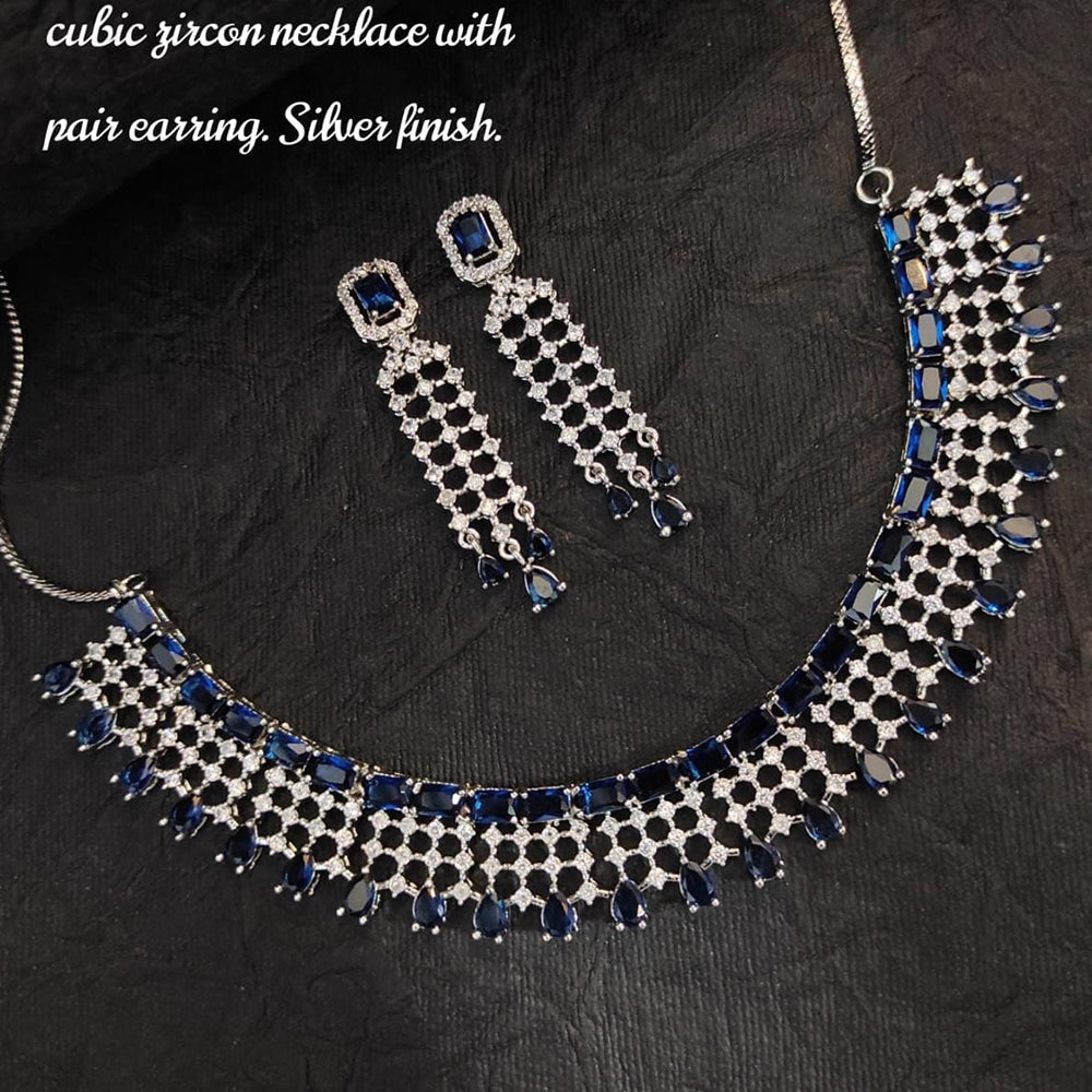 FS Collection Silver Plated AD Stone Necklace Set