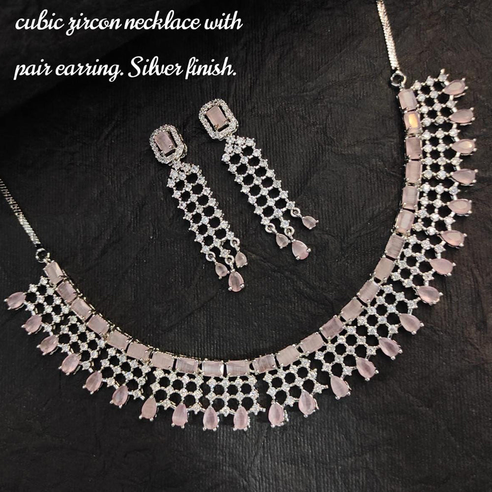 FS Collection Silver Plated AD Stone Necklace Set