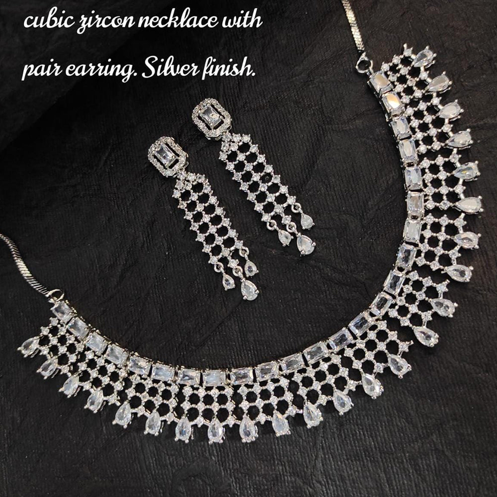 FS Collection Silver Plated AD Stone Necklace Set